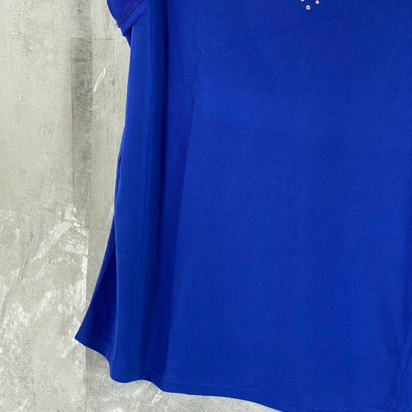 NY Collection Women's Surf The Web Mesh Studded Embellished Flutter-Sleeve Top - Picture 7 of 11